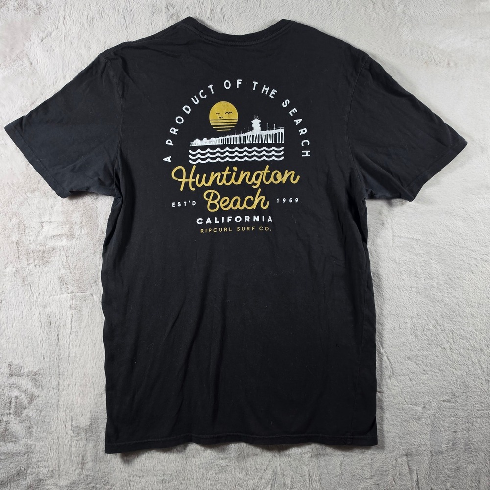 Rip Curl Graphic Tee Mens M Black Huntington Beach California‎ Surf Shirt
